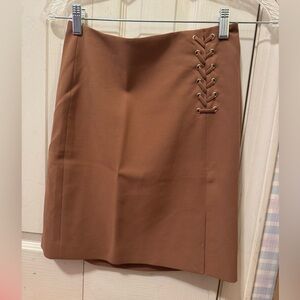 White House Black Market Tan Lace-Up Mini Skirt